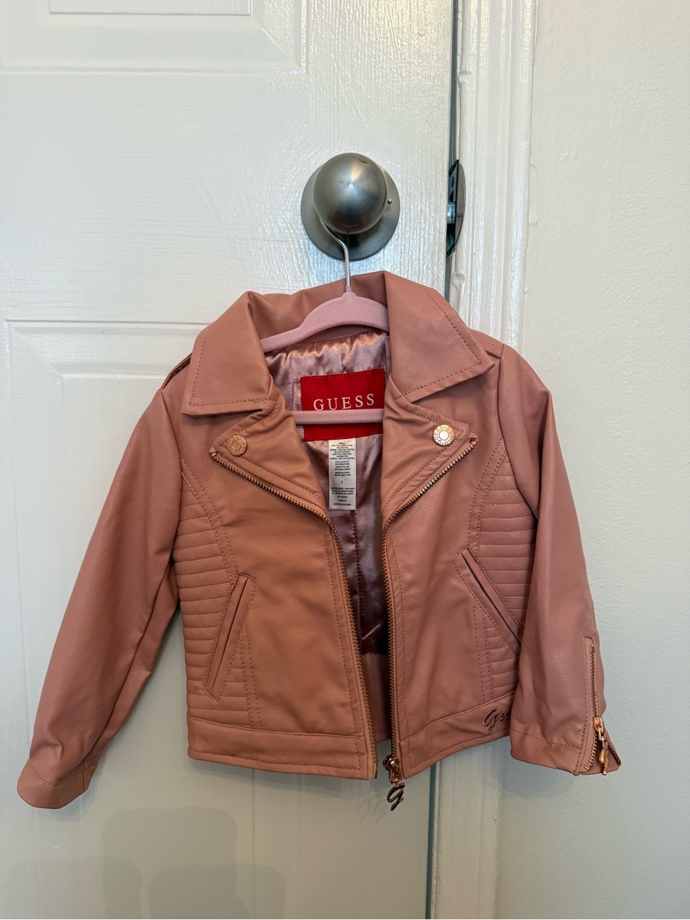 Guess Toddler Dusty Rose Faux Leather Moto Jacket